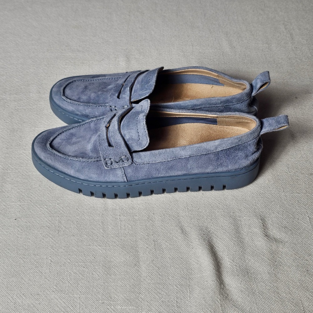 Vionic Uptown Loafers Blue Suede Penny Moc Toe Slip On Shoes Womens 8